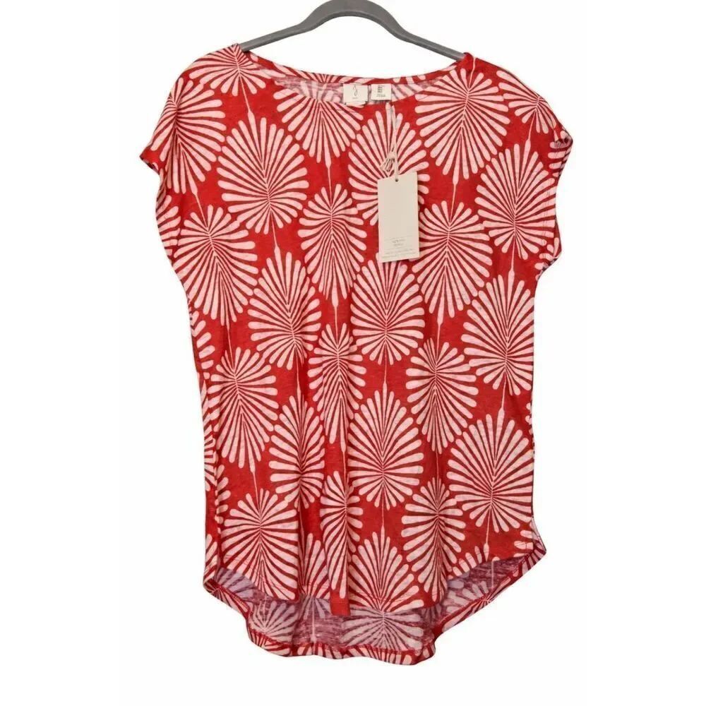 Joie womens large boat neck red shirt 100% linen top boho knit shirt